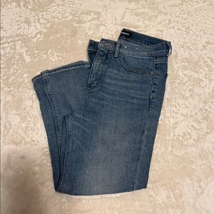 Express Women's Mom Jeans in Dark Blue Wash